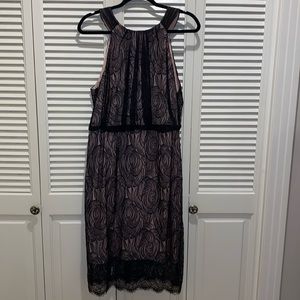 ADRIANNA PAPELL Black/Blush lace dress size 14